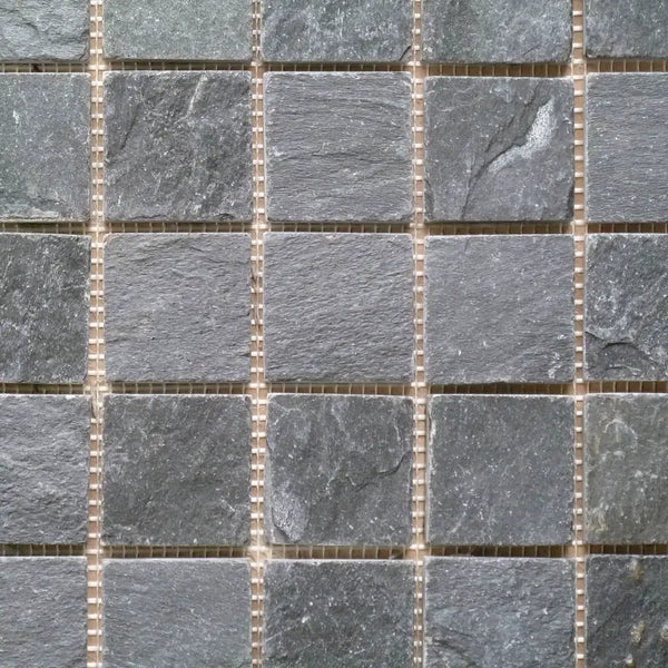 Anthracite Slate Square Stackbond Mosaic - Riven