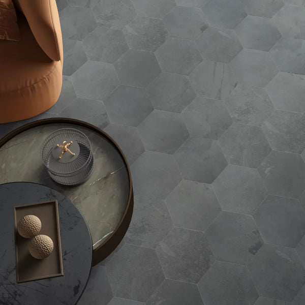 Black Slate Hexagon Tiles - Riven