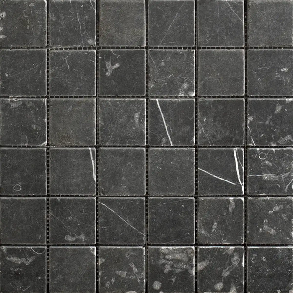 Black Taurus Marble Square Stackbond Mosaic - Tumbled