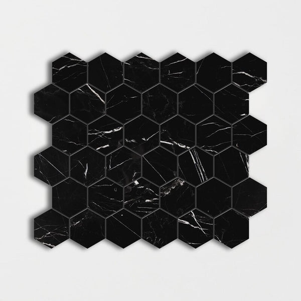 Nero Marquina T Marble 50 mm Hexagon Mosaic - Honed