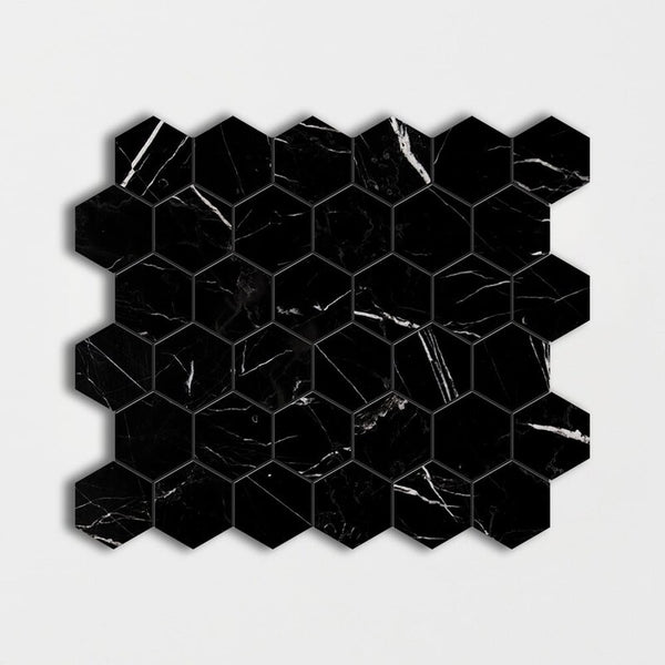 Nero Marquina T Marble 50 mm Hexagon Mosaic - Polished