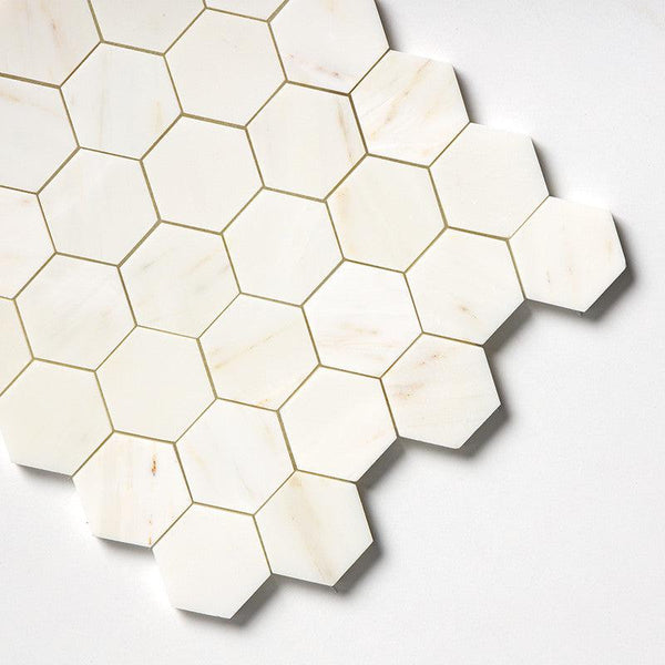 Calacatta Amber Marble 50 mm Hexagon Mosaic - Honed