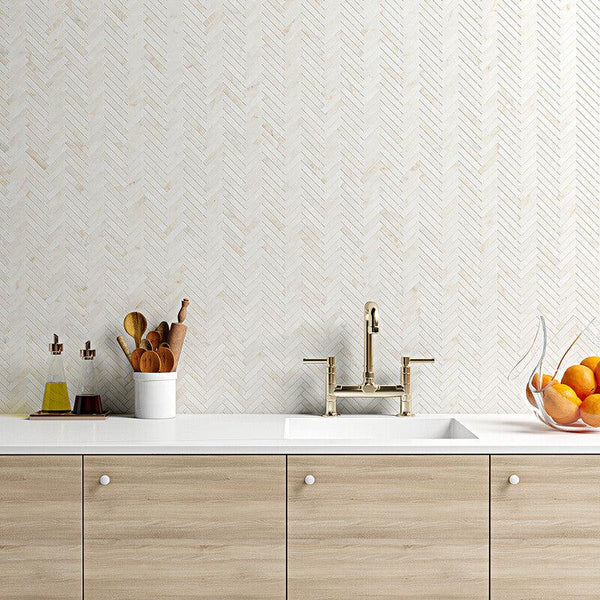 Calacatta Amber Marble Large Herringbone Mosaic - Honed