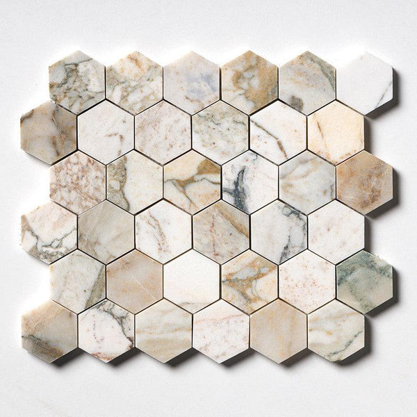 Calacatta Green Marble 50 mm Hexagon Mosaic - Honed