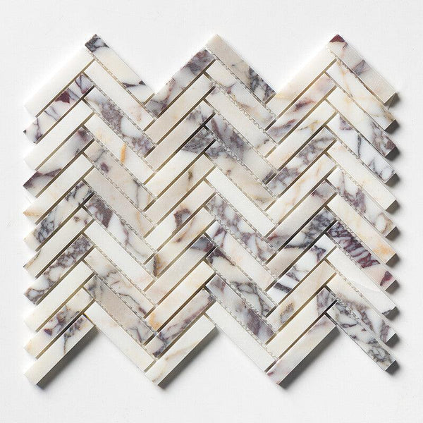 Calacatta Picasso T Marble Large Herringbone Mosaic - Honed