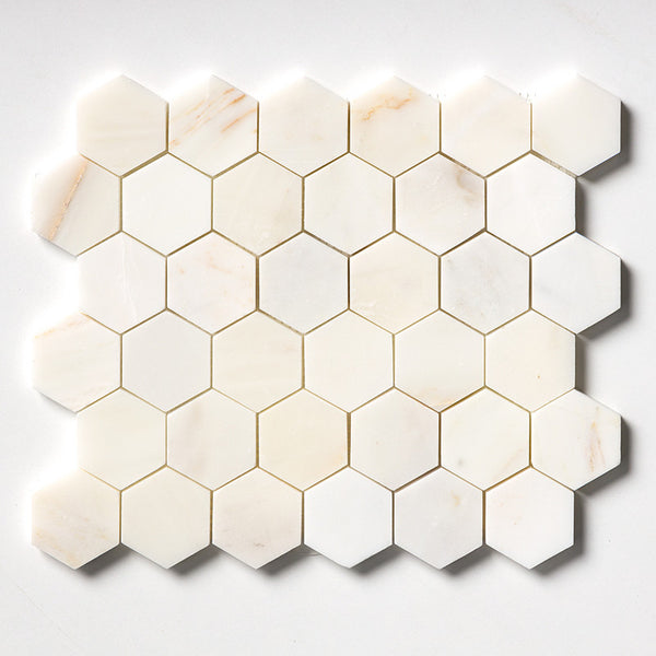 Calacatta Amber Marble 50 mm Hexagon Mosaic - Honed