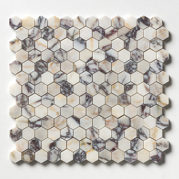 Calacatta Picasso T Marble 25 mm Hexagon Mosaic - Honed