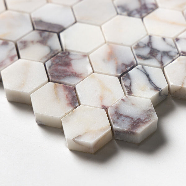 Calacatta Picasso T Marble 25 mm Hexagon Mosaic - Honed