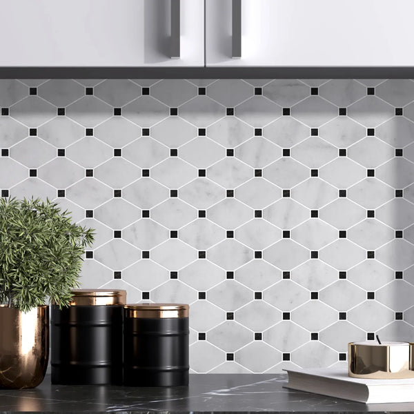 Carrara T Marble Diamond Mosaic - Honed