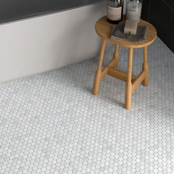 Carrara T Marble Penny Mosaic - Honed