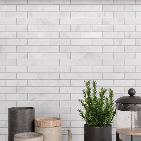 Carrara T Marble Rectangle Brickbond Mosaic - Honed