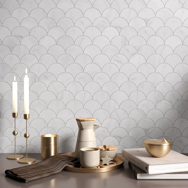 Carrara T Marble Scallop Mosaic - Honed