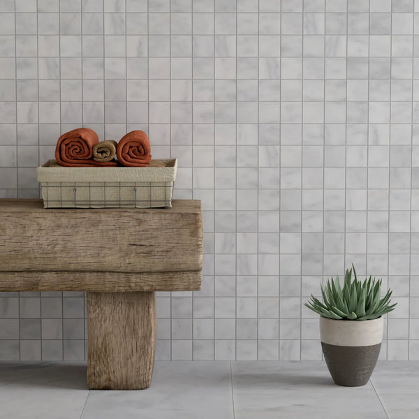 Carrara T Marble Square Stackbond Mosaic - Honed