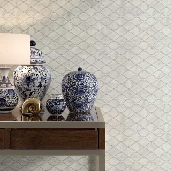 Carrara T Marble Teardrop Mosaic - Honed