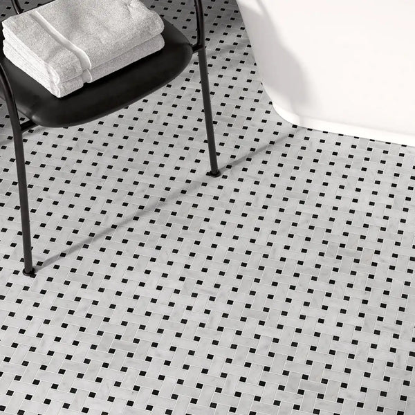 Carrara T - Port Laurent Marble Basket Weave Mosaic - Honed
