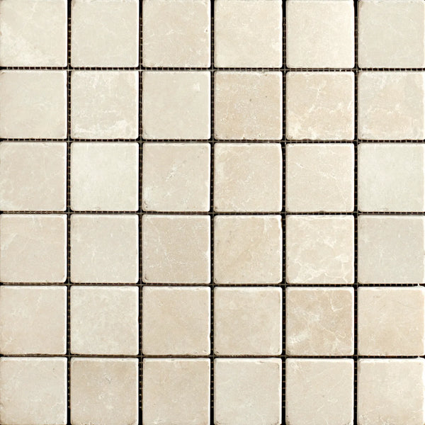 Cloudy Beige Marble Square Stackbond Mosaic - Tumbled