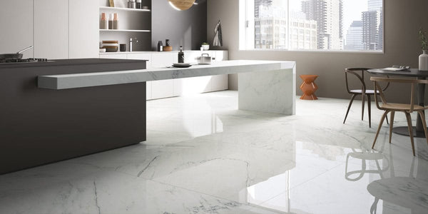 Elegant White Marble Porcelain Tiles and Slabs - Honed