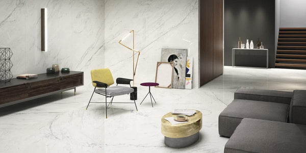 Elegant White Marble Porcelain Tiles and Slabs - Satin