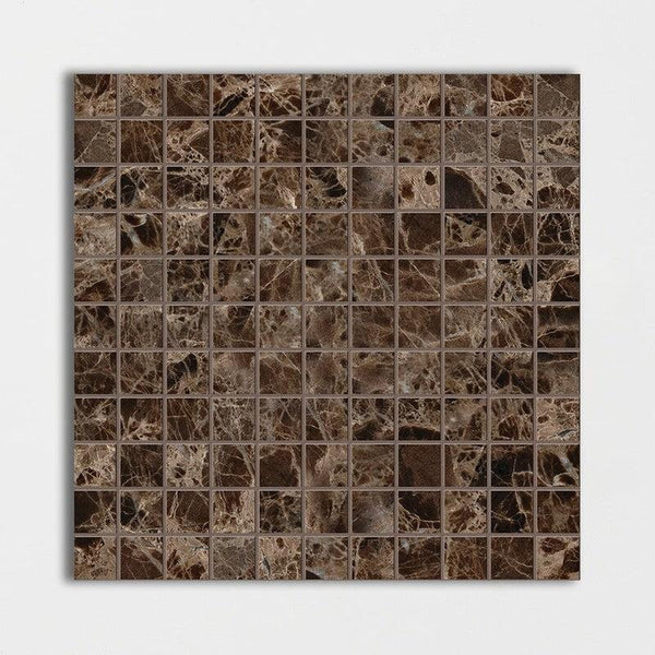 Emperador Dark Marble 25 mm Square Stackbond Mosaic - Polished