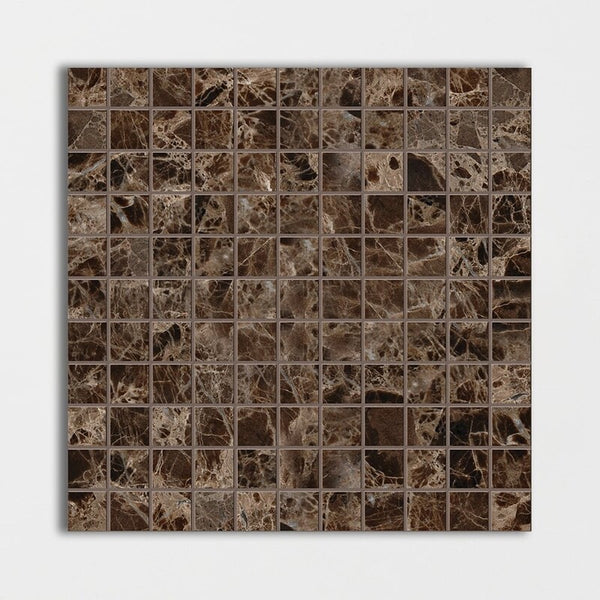 Dark Emperador Marble 25 mm Square Stackbond Mosaic - Honed