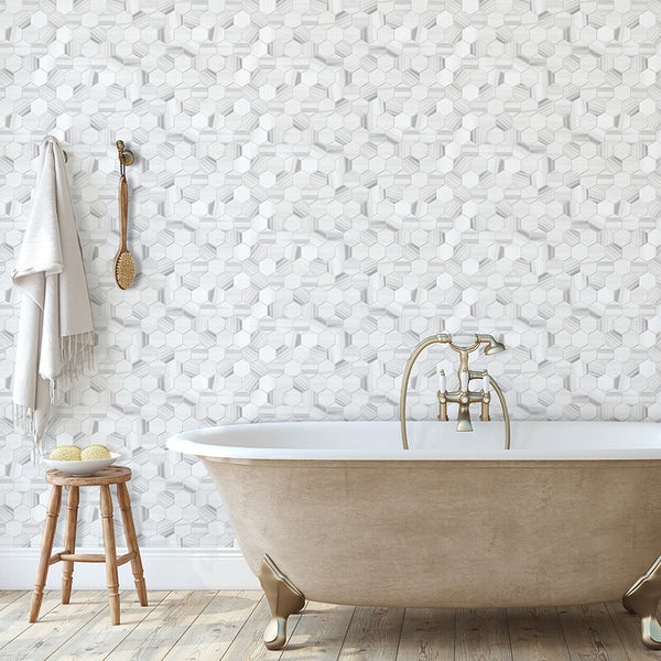 Frost White Marble 50 mm Hexagon Mosaic - Polished