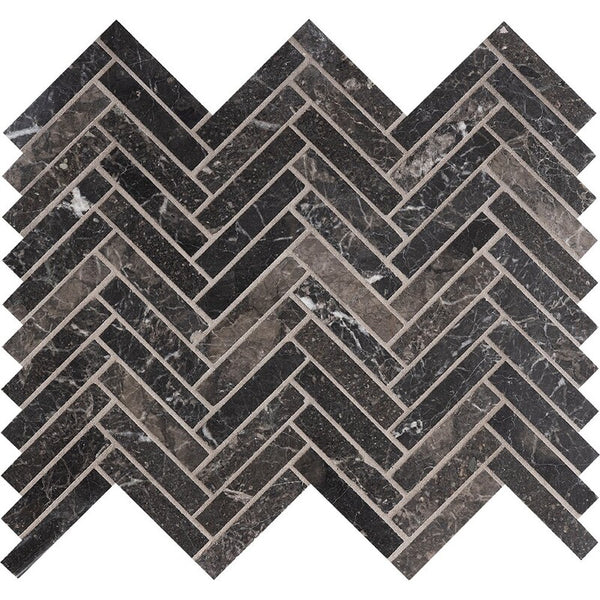 Iris Brown Marble Large Herringbone Mosaic - Polished