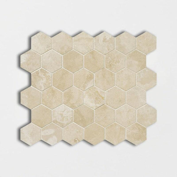 Ivory Travertine 50 mm Hexagon Mosaic - Honed