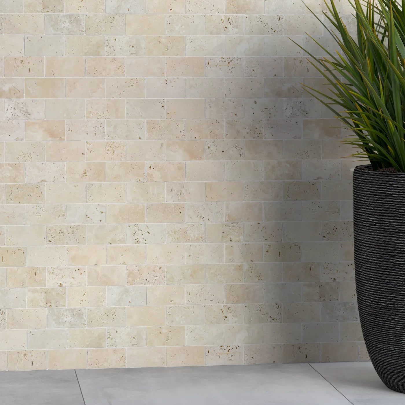 Light Travertine Rectangle Brickbond Mosaic - Unfilled and Tumbled ...