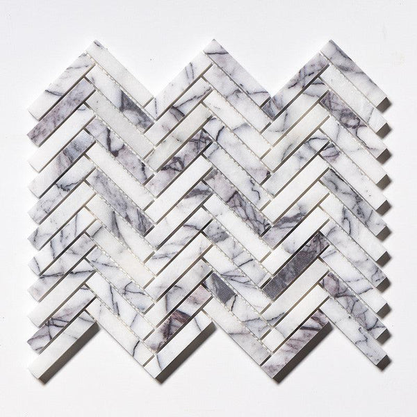 Lilac Marble Large Herringbone Mosaic - Honed