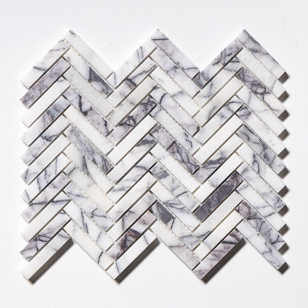 Lilac Marble Large Herringbone Mosaic - Polished