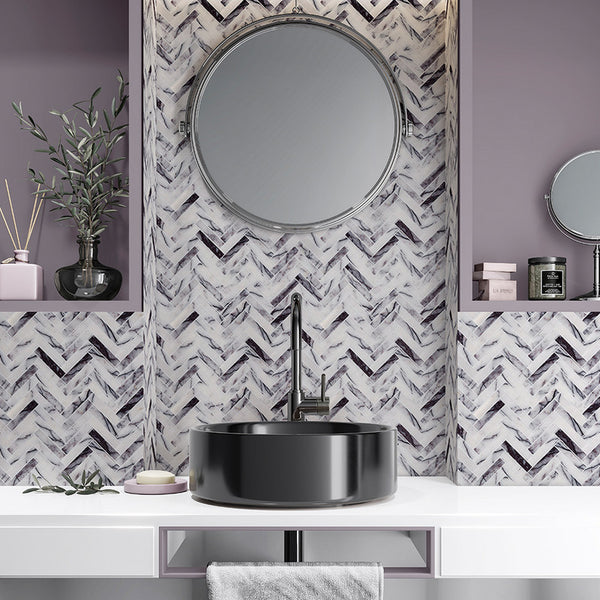 Lilac Marble Large Herringbone Mosaic - Honed