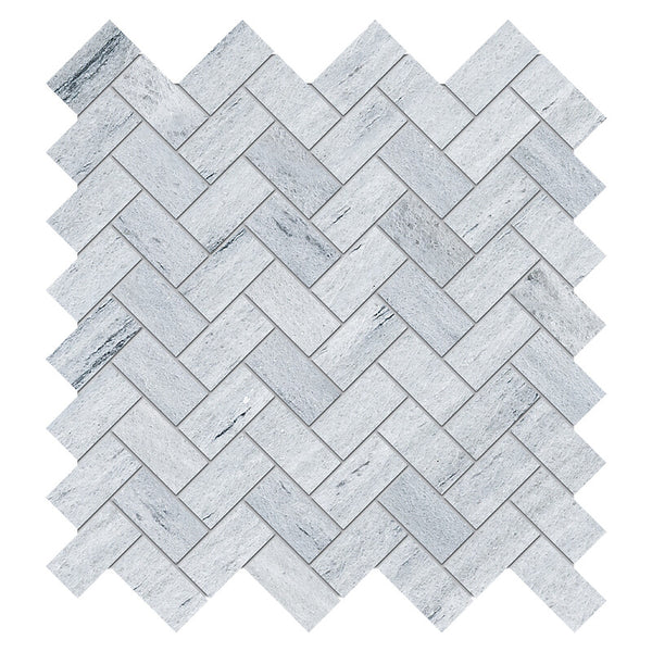 Neptune White Marble Small Herringbone Mosaic - Honed