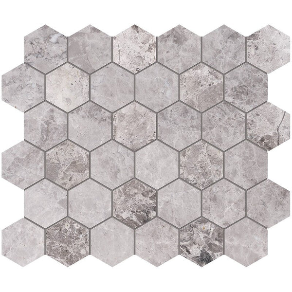 New Tundra Grey Marble 50 mm Hexagon Mosaic - Polished