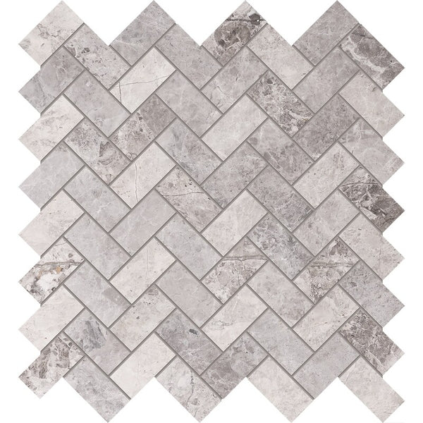 New Tundra Grey Marble Small Herringbone Mosaic - Honed