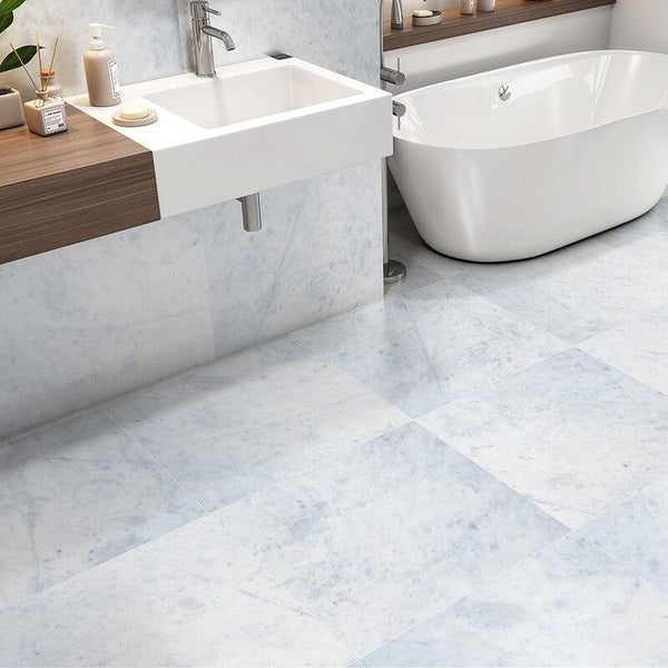 Opal White Marble Tiles - Honed