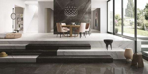 Pietra Grey Marble Porcelain Tiles and Slabs - Honed