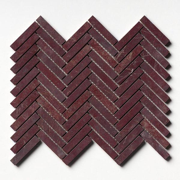 Red Bordeaux Marble Large Herringbone Mosaic - Polished