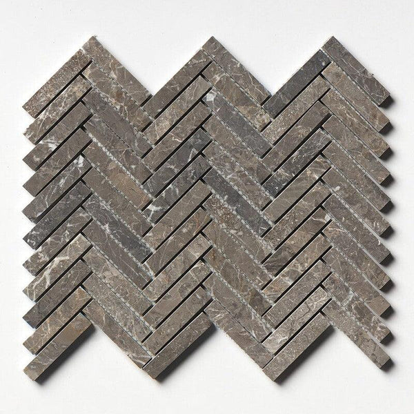 Silver Drop Marble Large Herringbone Mosaic - Honed