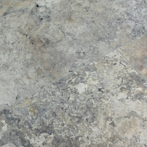 Silver Travertine Tiles - Unfilled and Tumbled
