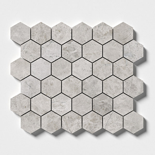 Silver Clouds Marble 50 mm Hexagon Mosaic - Polished