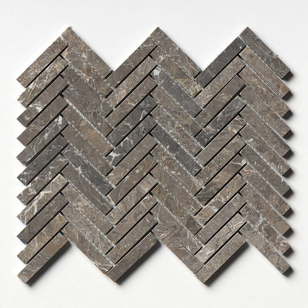 Silver Drop Marble Large Herringbone Mosaic - Polished