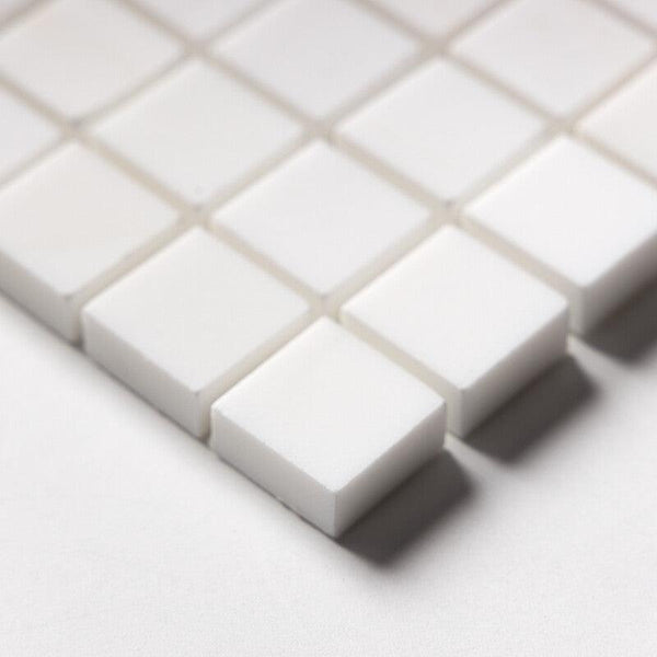 Snow White Marble 25 mm Square Stackbond Mosaic - Polished