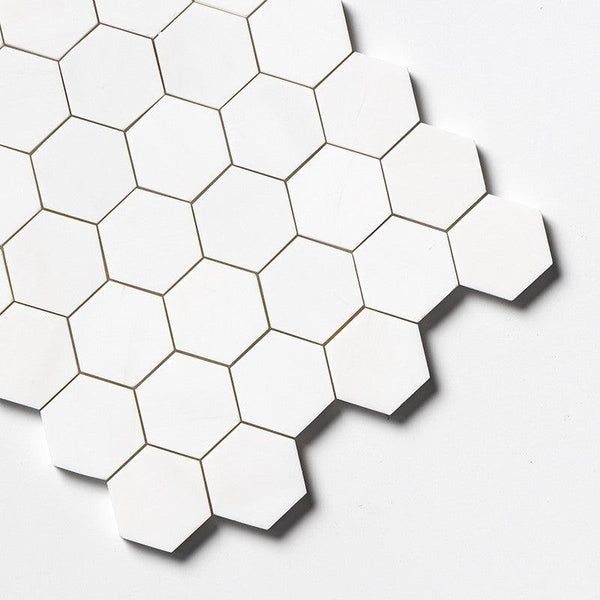 Snow White Marble 50 mm Hexagon Mosaic - Honed