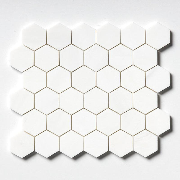 Snow White Marble 50 mm Hexagon Mosaic - Honed