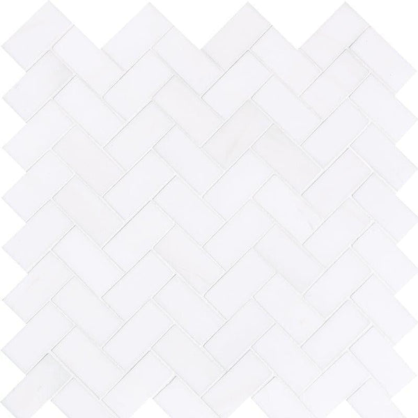 Snow White Marble Small Herringbone Mosaic - Honed