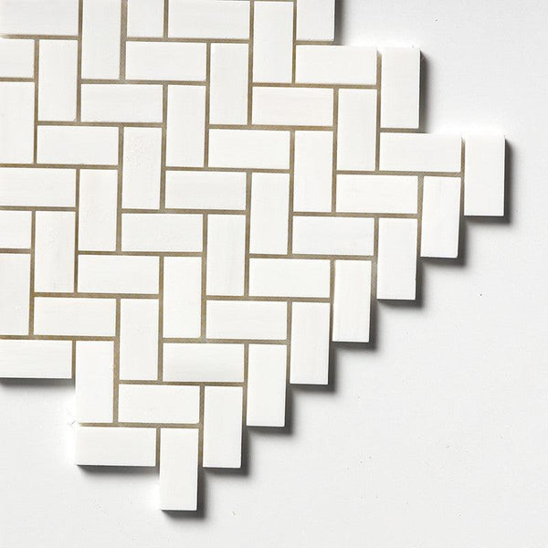 Snow White Marble Small Herringbone Mosaic - Polished