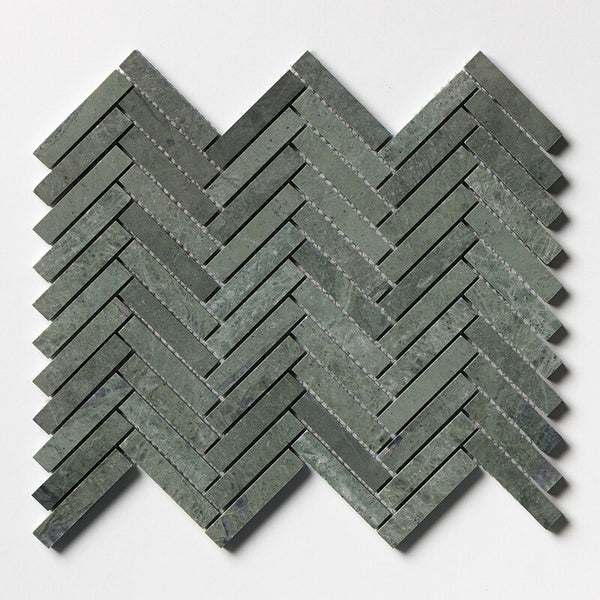 Verde Tia Marble Large Herringbone Mosaic - Honed