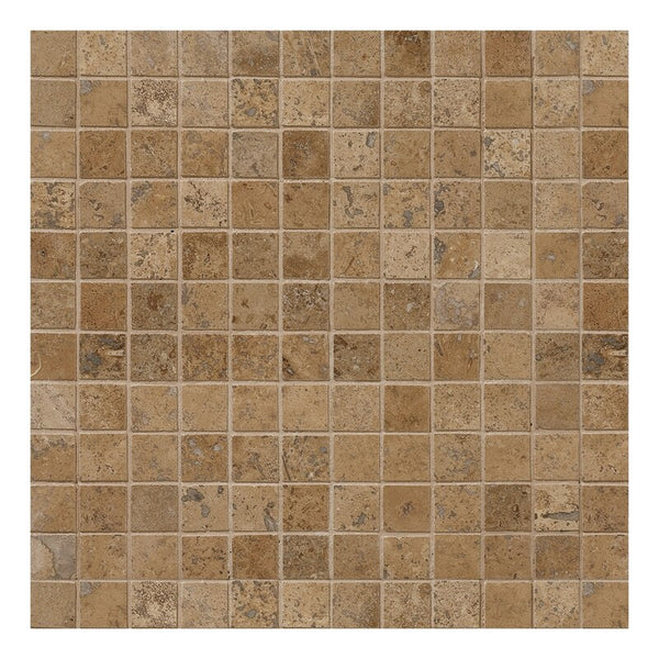 Walnut Dark Travertine 25 mm Square Stackbond Mosaic - Polished