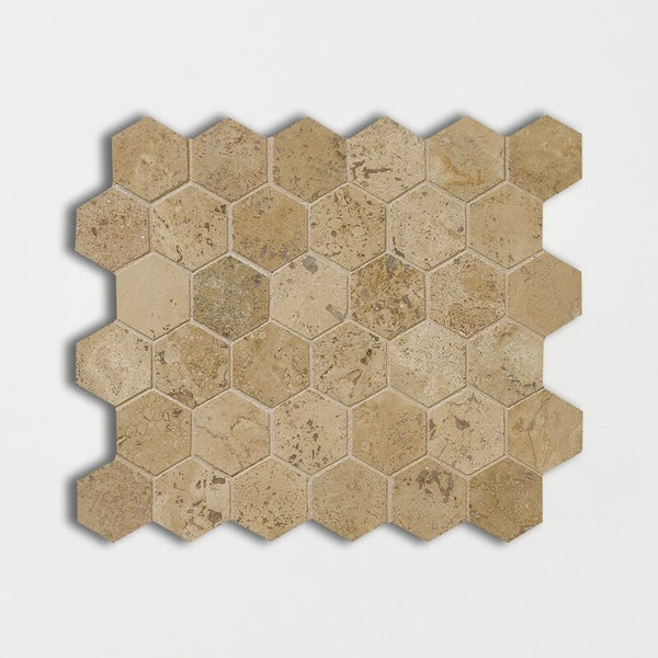 Walnut Dark Travertine 50 mm Hexagon Mosaic - Polished