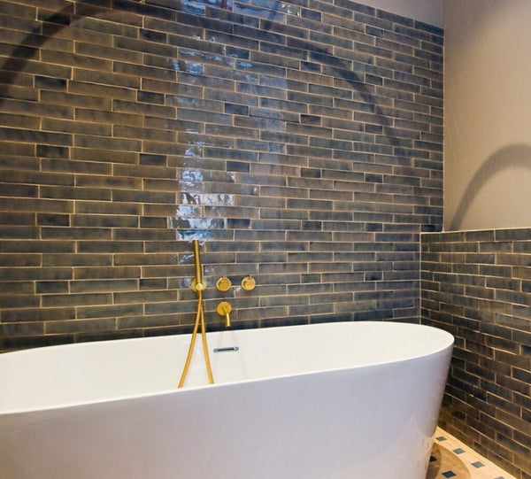 Watercolours Terracotta Rectangle Tiles - 028 - Glossy Translucent Crackle